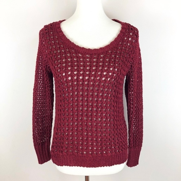 Lucky Brand Long Sleeve Sweater Open Weave Red - Picture 1 of 6